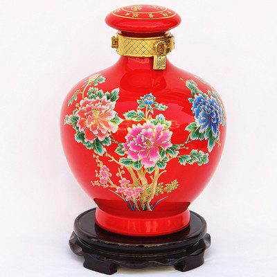 【景德镇高温陶瓷 5斤装红牡丹陶瓷酒瓶 陶瓷储酒器】价格,厂家,图片,陶瓷包装容器,九江市春秋陶瓷-