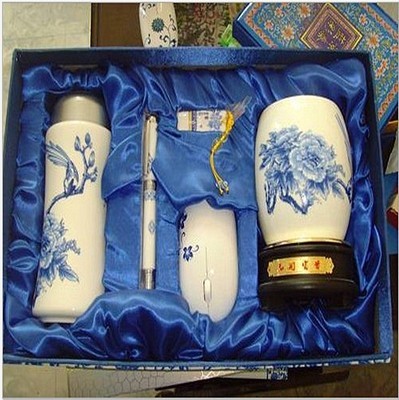 【厂家批发 中国风国色天香陶瓷鼠标U盘保温杯笔筒四件套】价格,厂家,图片,U盘,深圳市睿祥腾科技-