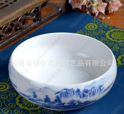 【茶洗批发 厂家334610山水图青花瓷茶具 配件 陶瓷茶洗 】价格_厂家_图片 -