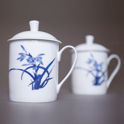 红叶 简约景德镇陶瓷青花瓷茶杯 高白瓷实用瓷器茶杯2头杯君兰红叶陶瓷紫砂杯