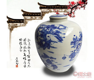 【良宇陶瓷景德镇厂家直销陶瓷50斤装青花百子图无孔平盖瓶艺术陶瓷酒坛】昌江区良宇陶瓷厂 - 产品库