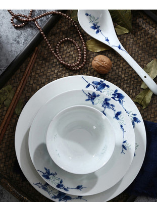 富玉陶瓷 景德镇手绘青花玲珑餐具套装——中式餐桌雅韵与商务礼赠之选